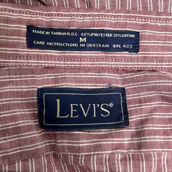 VTG Levi’s Brick Red White Striped Lightweight Long Sleeve Button Up Shirt M - Picture 8 of 8